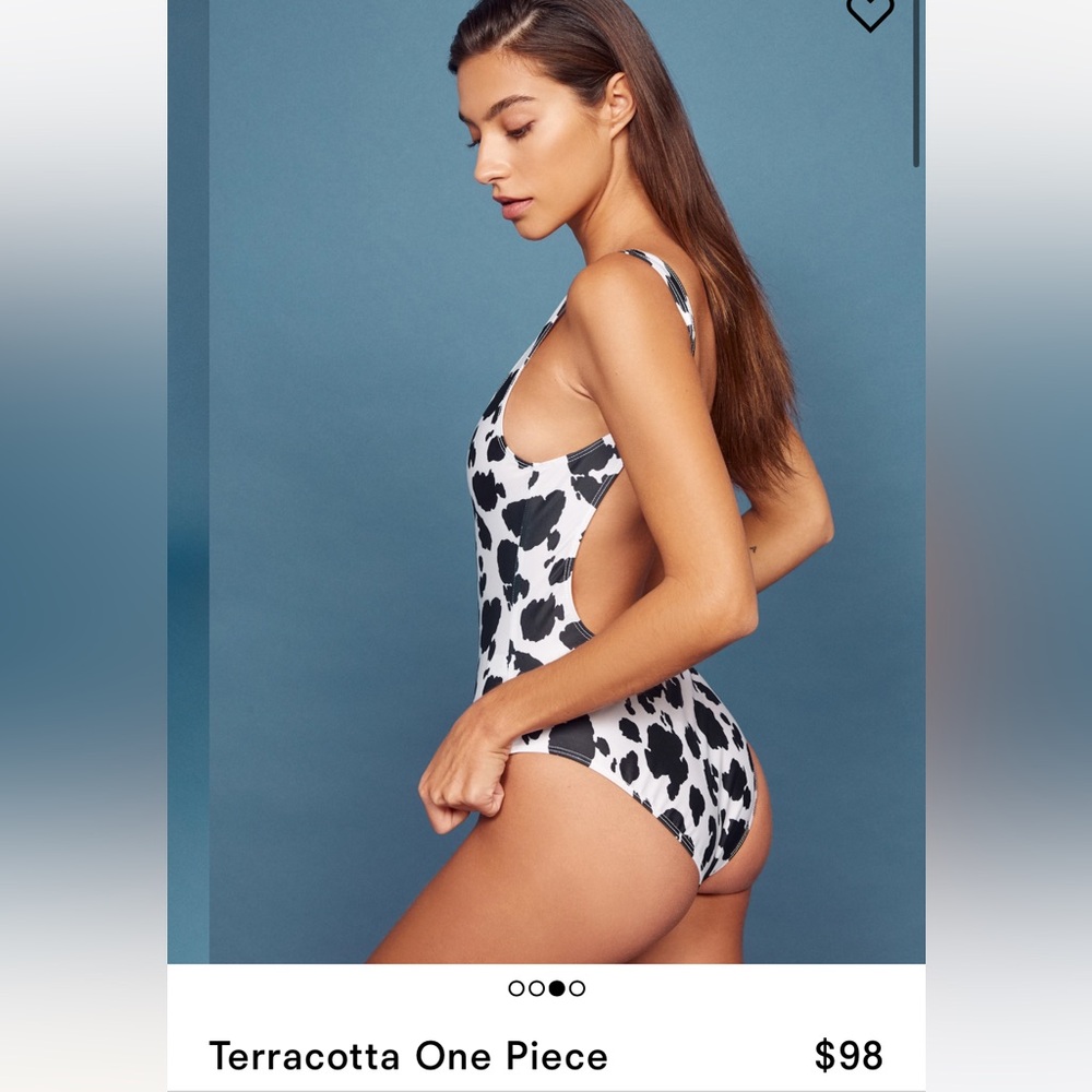 Reformation Black & White Cow-Print One-Piece Swimsuit